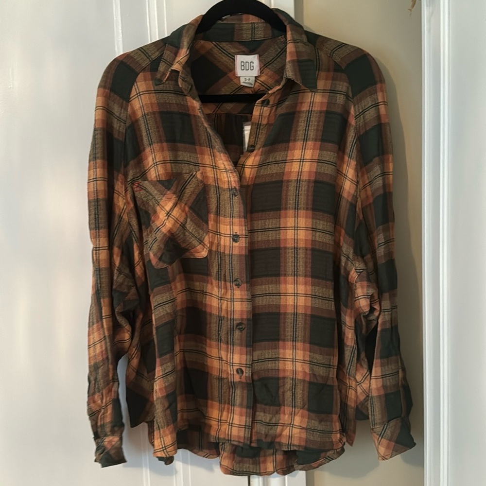Urban outfitters green and orange keanu flannel